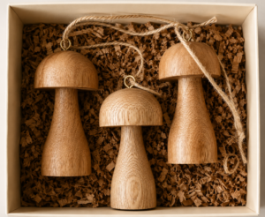 Set de Hongos Decorativos Colgantes en Madera de Roble | Adornos Artesanales para el Hogar