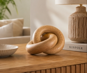Nudo Circular Decorativo en Madera de Roble | Escultura Artesanal Minimalista para el Hogar