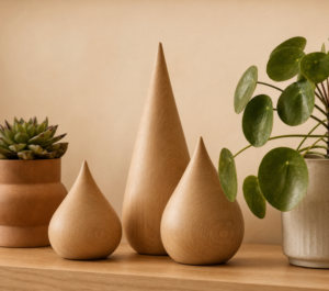Set de Gotas Decorativas en Madera de Roble | Esculturas Artesanales Minimalistas para el Hogar