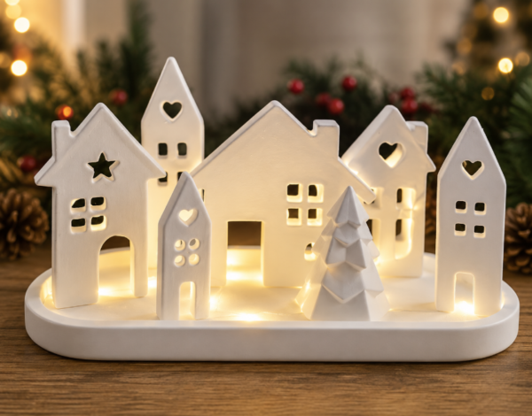 Villa Navideña Decorativa con Luces LED | Set de 8 Piezas para Decoración de Navidad